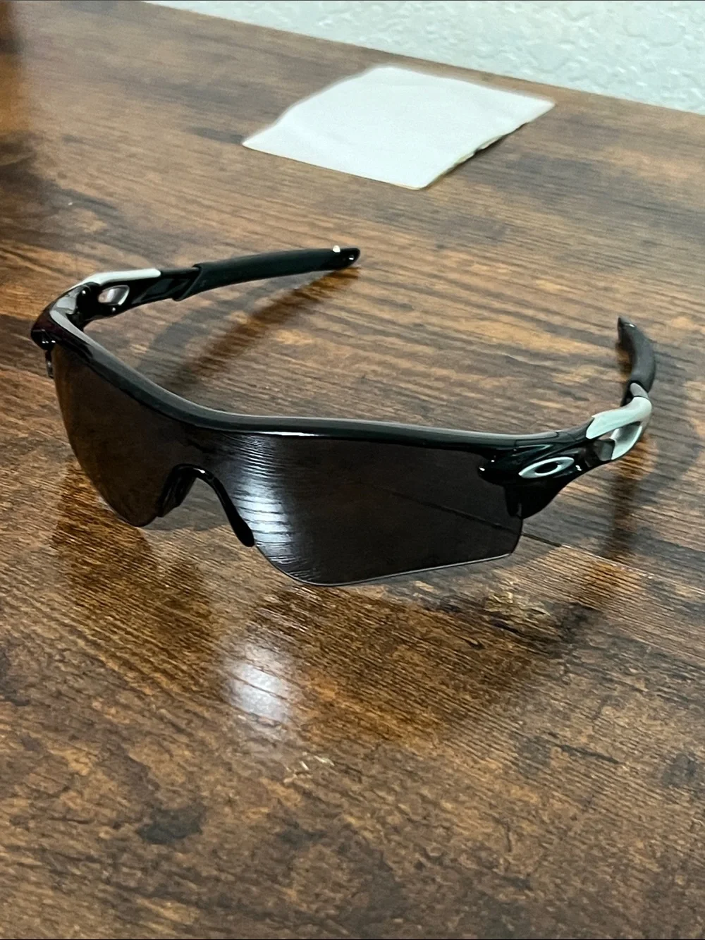 Oakley Black Shield Sunglasses with White Temple Accents with original case